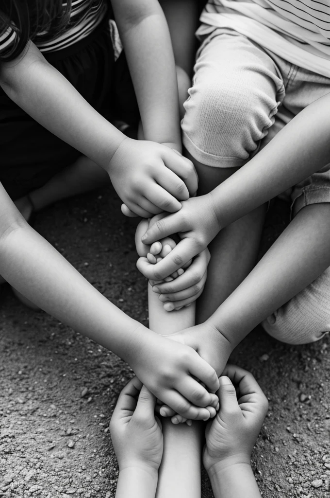 Drawing children playing holding hands