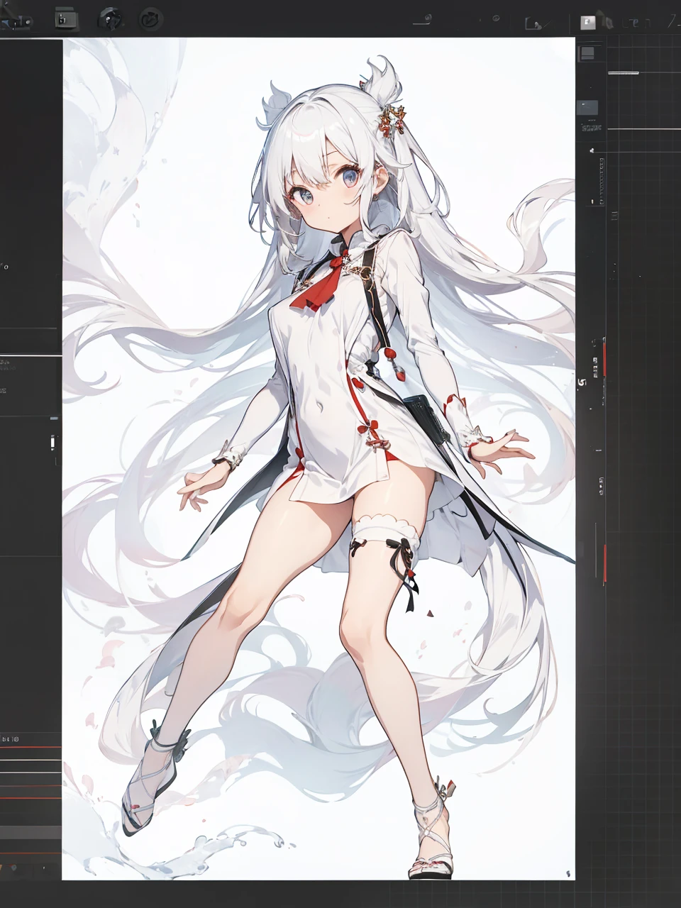 miko dress,big chest,white hair,full body
