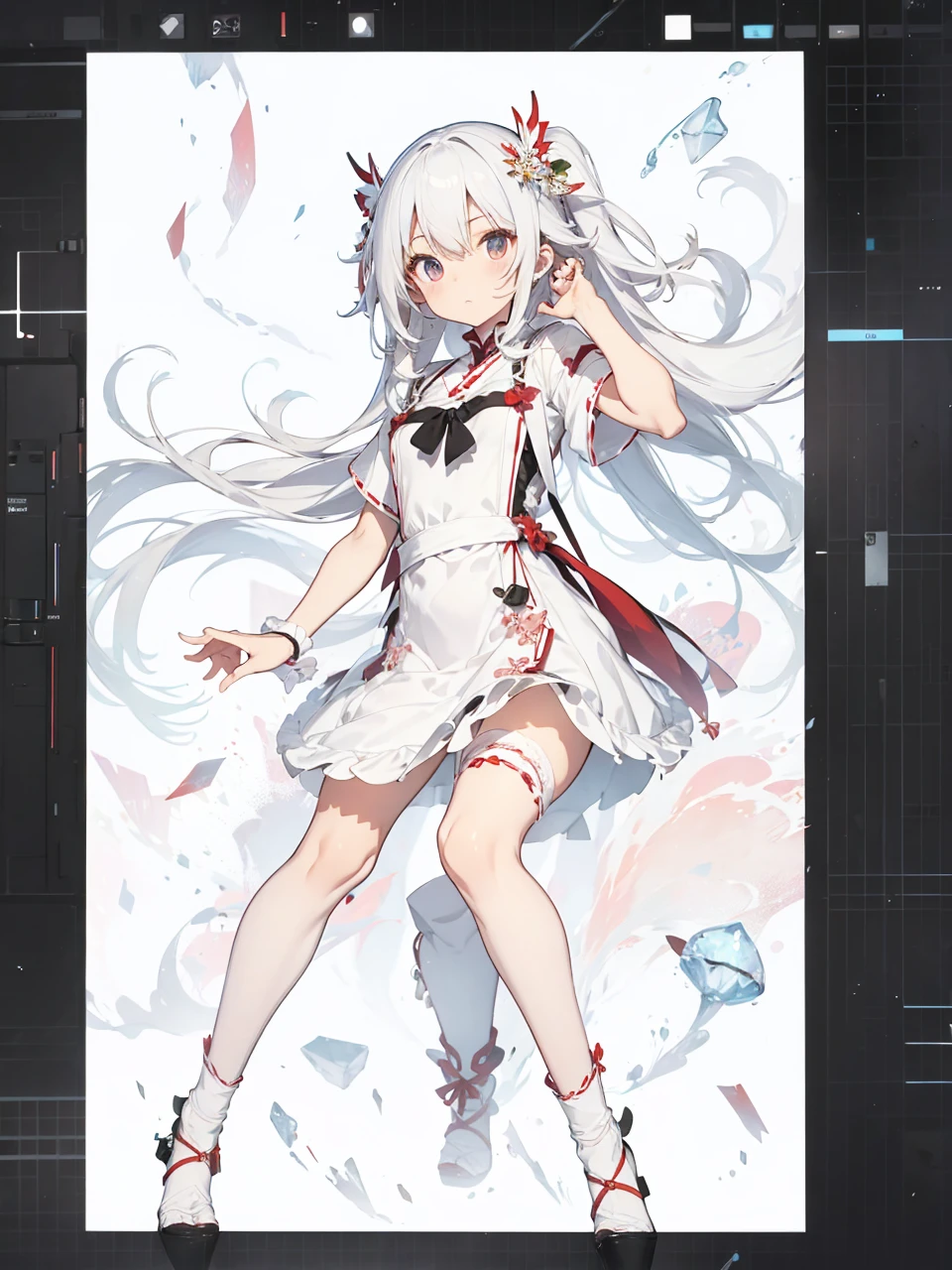 miko dress,big chest,white hair,full body