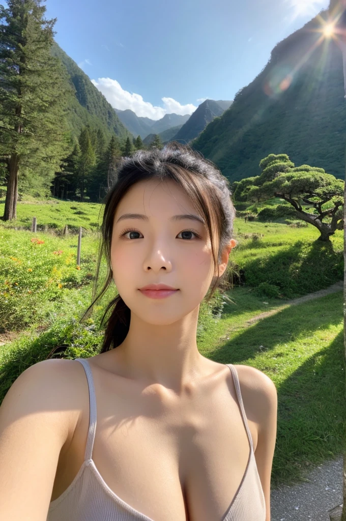 ((Highest quality)), ((masterpiece)), (detailed),Perfect Face,Japanese,landscape,Beauty,Small cleavage,cute