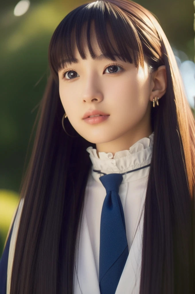 Is,One girl,alone,紫colorの髪,Long Hair,紫colorの目,Blunt bangs,Side Lock,Half Up,bright瞳,
hair ornaments,Ruffled collar,Black Robe,White Dress,Center frill,button,Wide sleeves,Long sleeve,Curvy,Cowboy Shot,, Amazing visuals, High resolution,masterpiece,Highest quality,, 20-year-old,young woman,beautiful指,beautiful長い脚,beautiful体,beautiful鼻,beautifulキャラクターデザイン, Perfect Eyes, perfect face,Expressive eyes,
View your viewers,
Official Art,Highly detailed CG Unity 8k wallpaper, Perfect lighting,colorful, bright_front_face_Lighting,Shiny skin,
(masterpiece:1.0),(Highest_quality:1.0), 超High resolution,4K,Super detailed,
photograph, 8k, High resolution, High resolution, Absurd:1.2, 400 for Kodak Port, Film Grain, Blurred Background, Bokeh:1.2, Lens flare, (Vibrant_color:1.2), (beautiful_face:1.5),(narrow_Waist), ,Browsing Caution,