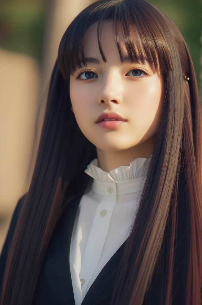 Is,One girl,alone,紫colorの髪,Long Hair,紫colorの目,Blunt bangs,Side Lock,Half Up,bright瞳,
hair ornaments,Ruffled collar,Black Robe,White Dress,Center frill,button,Wide sleeves,Long sleeve,Curvy,Cowboy Shot,, Amazing visuals, High resolution,masterpiece,Highest quality,, 20-year-old,young woman,beautiful指,beautiful長い脚,beautiful体,beautiful鼻,beautifulキャラクターデザイン, Perfect Eyes, perfect face,Expressive eyes,
View your viewers,
Official Art,Highly detailed CG Unity 8k wallpaper, Perfect lighting,colorful, bright_front_face_Lighting,Shiny skin, 
(masterpiece:1.0),(Highest_quality:1.0), 超High resolution,4K,Super detailed,
photograph, 8k, High resolution, High resolution, Absurd:1.2, 400 for Kodak Port, Film Grain, Blurred Background, Bokeh:1.2, Lens flare, (Vibrant_color:1.2), (beautiful_face:1.5),(narrow_Waist), ,Browsing Caution,