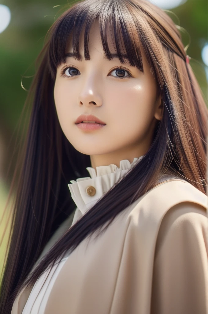 Is,One girl,alone,紫colorの髪,Long Hair,紫colorの目,Blunt bangs,Side Lock,Half Up,bright瞳,
hair ornaments,Ruffled collar,Black Robe,White Dress,Center frill,button,Wide sleeves,Long sleeve,Curvy,Cowboy Shot,, Amazing visuals, High resolution,masterpiece,Highest quality,, 20-year-old,young woman,beautiful指,beautiful長い脚,beautiful体,beautiful鼻,beautifulキャラクターデザイン, Perfect Eyes, perfect face,Expressive eyes,
View your viewers,
Official Art,Highly detailed CG Unity 8k wallpaper, Perfect lighting,colorful, bright_front_face_Lighting,Shiny skin, 
(masterpiece:1.0),(Highest_quality:1.0), 超High resolution,4K,Super detailed,
photograph, 8k, High resolution, High resolution, Absurd:1.2, 400 for Kodak Port, Film Grain, Blurred Background, Bokeh:1.2, Lens flare, (Vibrant_color:1.2), (beautiful_face:1.5),(narrow_Waist), ,Browsing Caution,