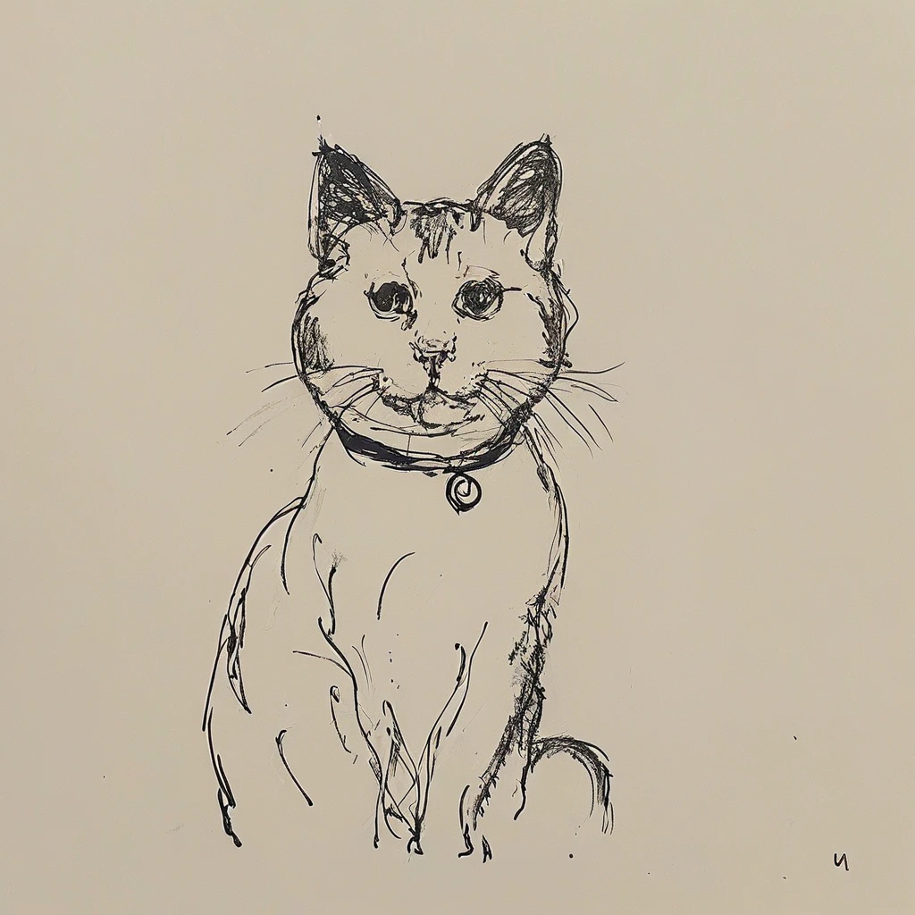 black and white drawing of a cat