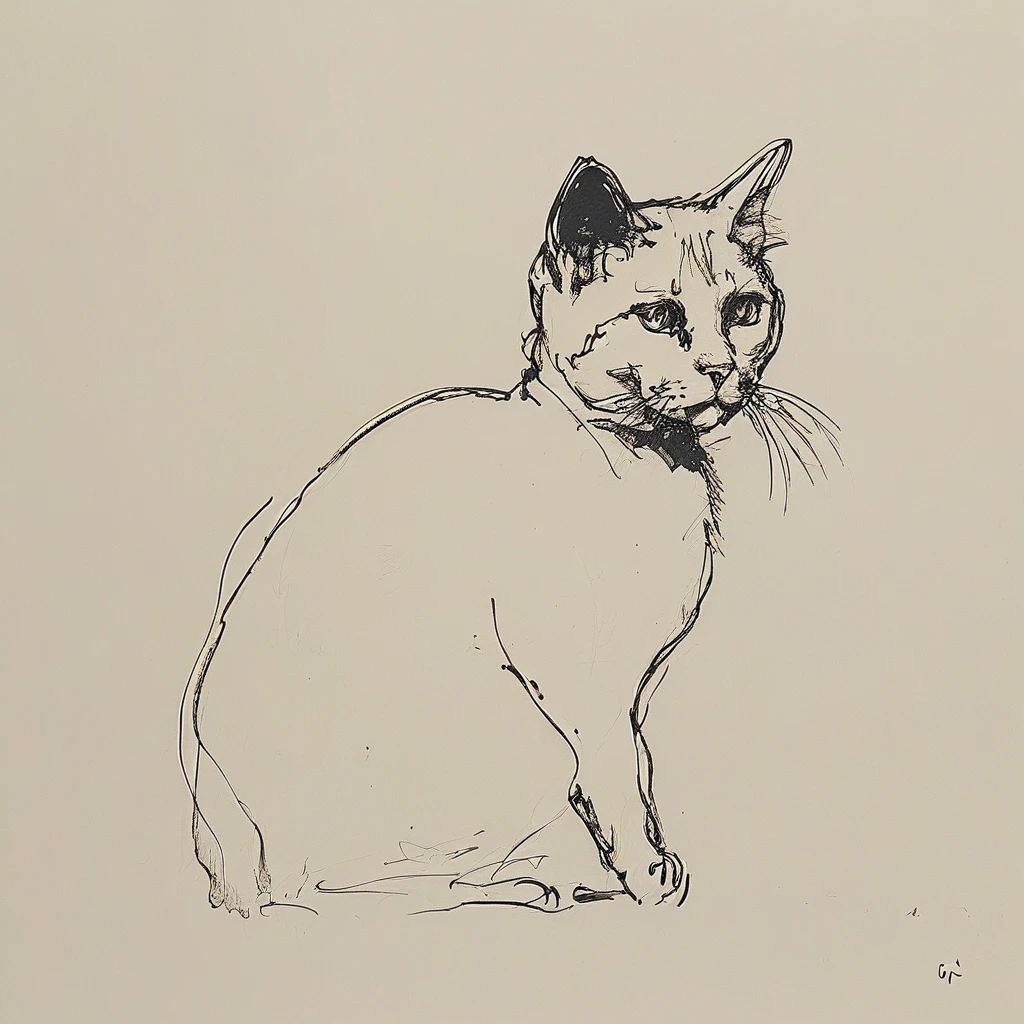 black and white drawing of a cat