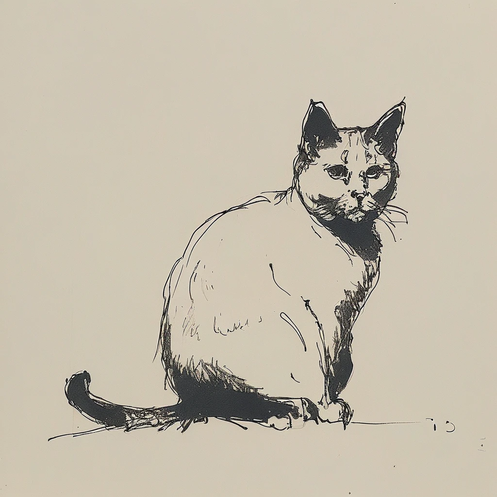 black and white drawing of a cat