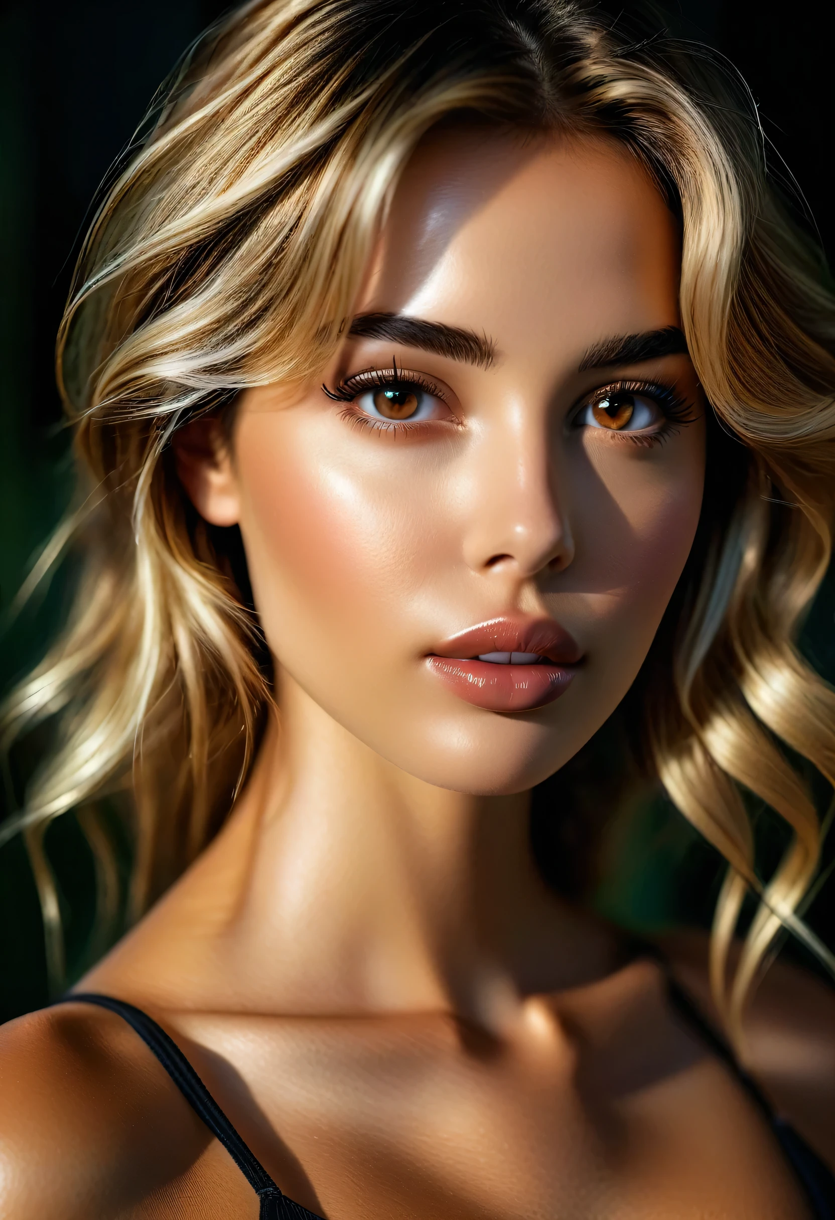 beautiful female, (shiny skin:1.2), her face is visible, close-up portrait, shot on sony a1, 85mm F/1. 4 ISO 100, medium format, 45 megapixel, studio lighting, softbox, high shutter speed flash photography, award-winning photograph with golden ratio composition, look at viewer