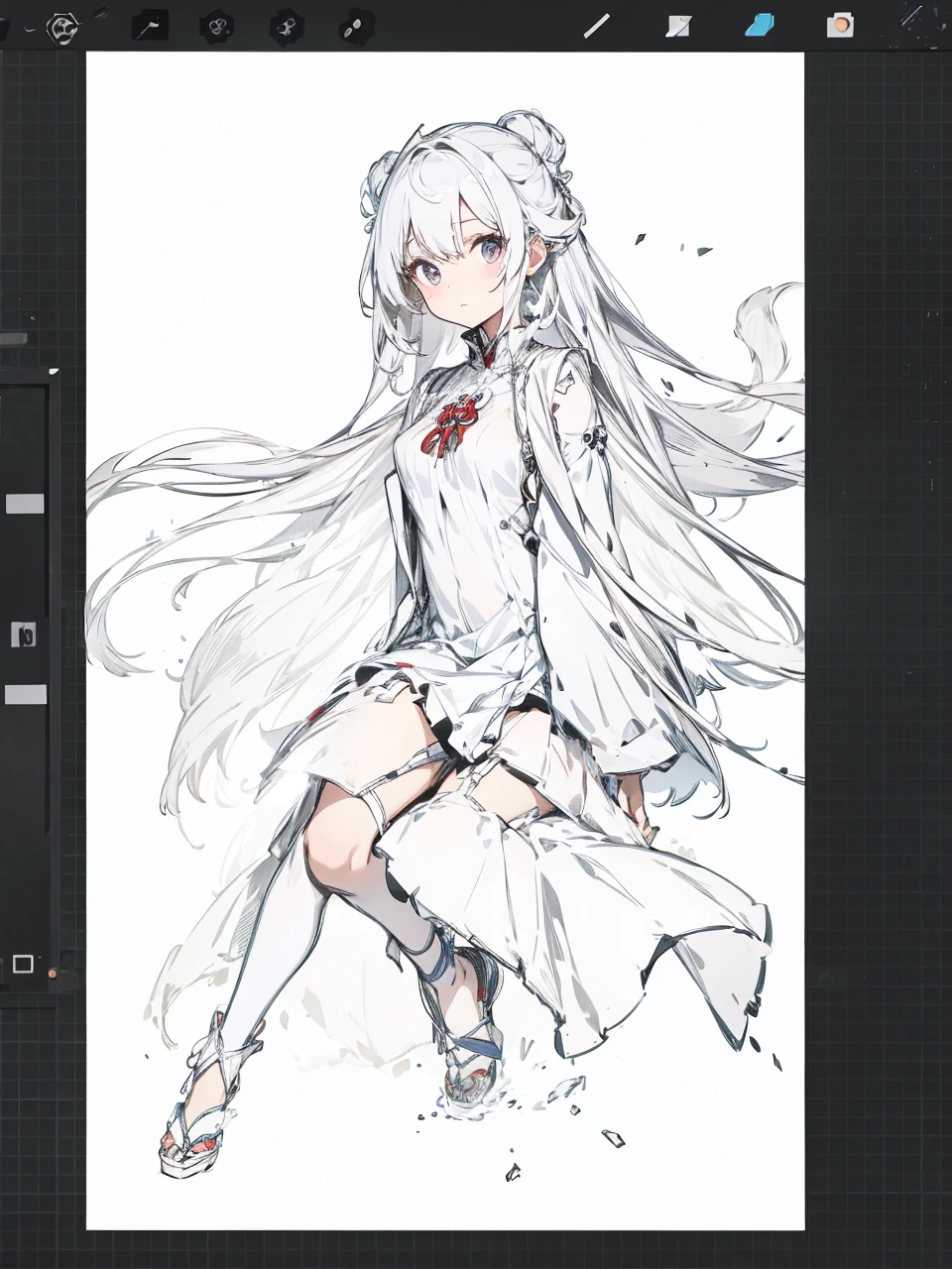 miko dress,big chest,white hair,full body