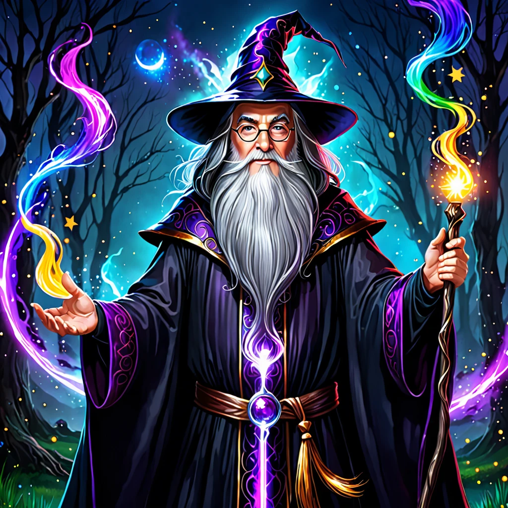 A dark wizard wizard with high quality in a totally magical theme with lots of colors