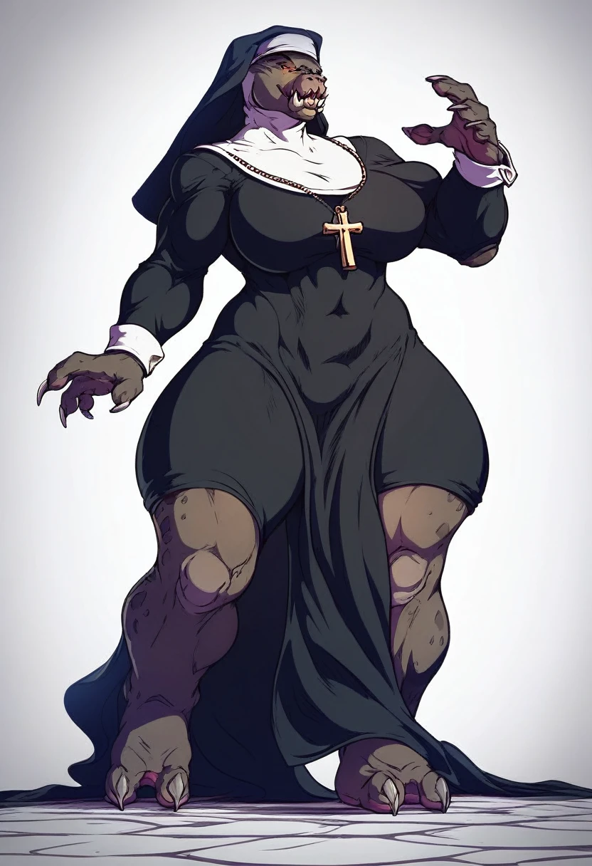 score_9, score_8_up, score_7_up, score_6_up, score_5_up, score_4_up,
1girl,
solo,
female,
furry,
furry female,
anthro,
alien,
muscular,
countershading,
detailed soft,
source_furry,
breasts focus,
face,
teeth,
feet,
claws,
unusual feet,
muscular female,
big tits,
thick thighs,
simple background,
white background,
nun,
nun outfit,
habit,
church,
cross,
prayer beads,
holy,