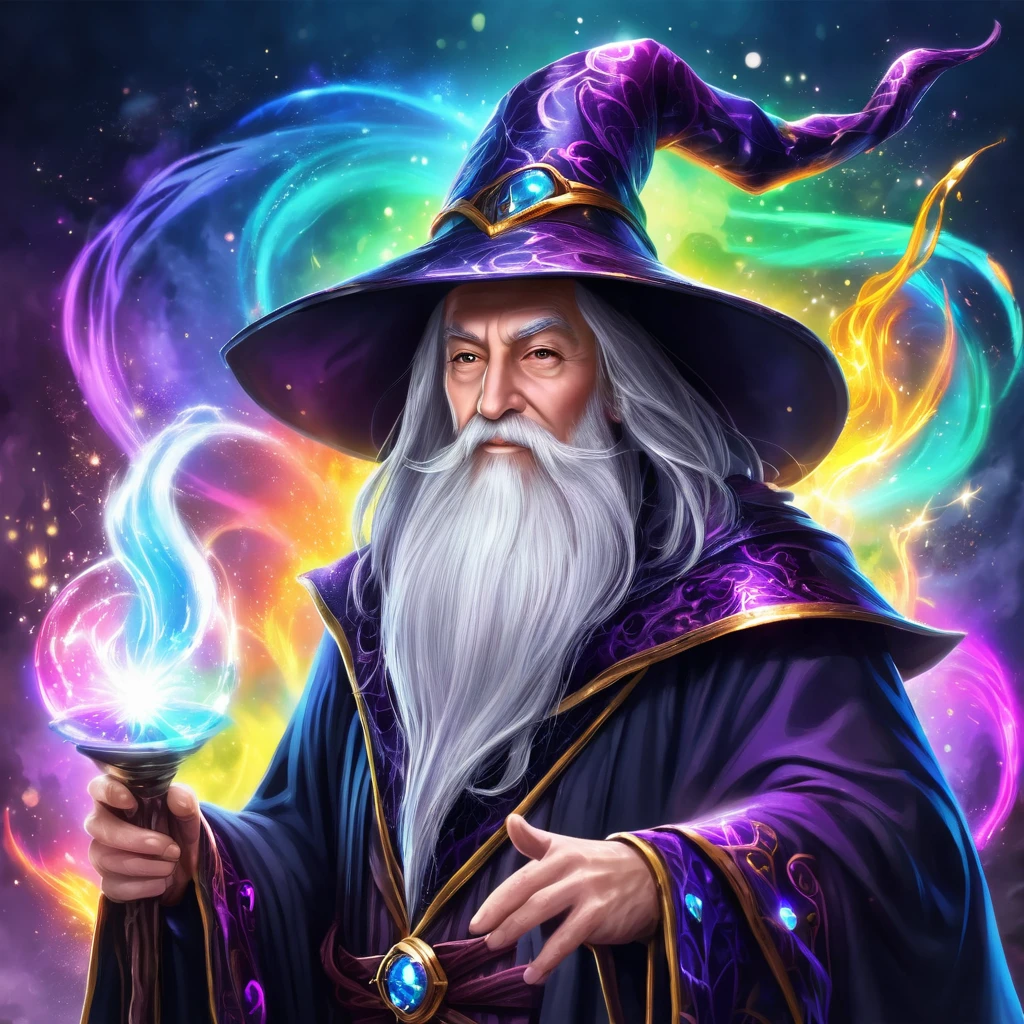 A dark wizard wizard with high quality in a totally magical theme with lots of colors