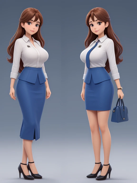 8K resolution, Very detailed, high quality,Perfect Anatomy, (woman: 1.1), woman1名, (multiple views, split view:1.2),, (Full body from the front: 1.5), (Full body from the back: 1.1),、Thin face、teacher、美しい日本人woman,50 years old,First Lady, Detailed face, Long Hair, (Huge breasts),(Wide Hips), No underwear is worn、(Blue Business Suit:1.3), (Pencil Skirt), エレガントなwoman, smile、classroom、