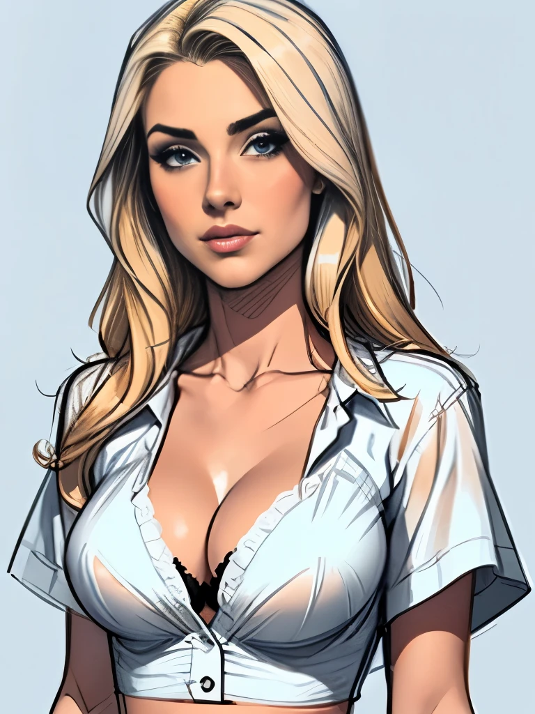 Flat colors, close up, portrait of a 25 year old surfer looking girl, tan skin, beach blonde salty hair, natural beaty, beautiful, casual, top-less, exposed small breasts, Character Fernanda Vasconcellos Cartoon image of a woman .cartoon style illustration, cartoon art style, cartoon art style, digital illustration style, highly detailed character design, cute detailed digital art, City fan art, Portrait Character Design, beautiful digital illustration, high-quality portrait, comic book art, young woman.  sensual corset costume. expression of sexual desire
simply white background beautiful, casual, ((([ topless, large perfect breast, perfect small nipples])))