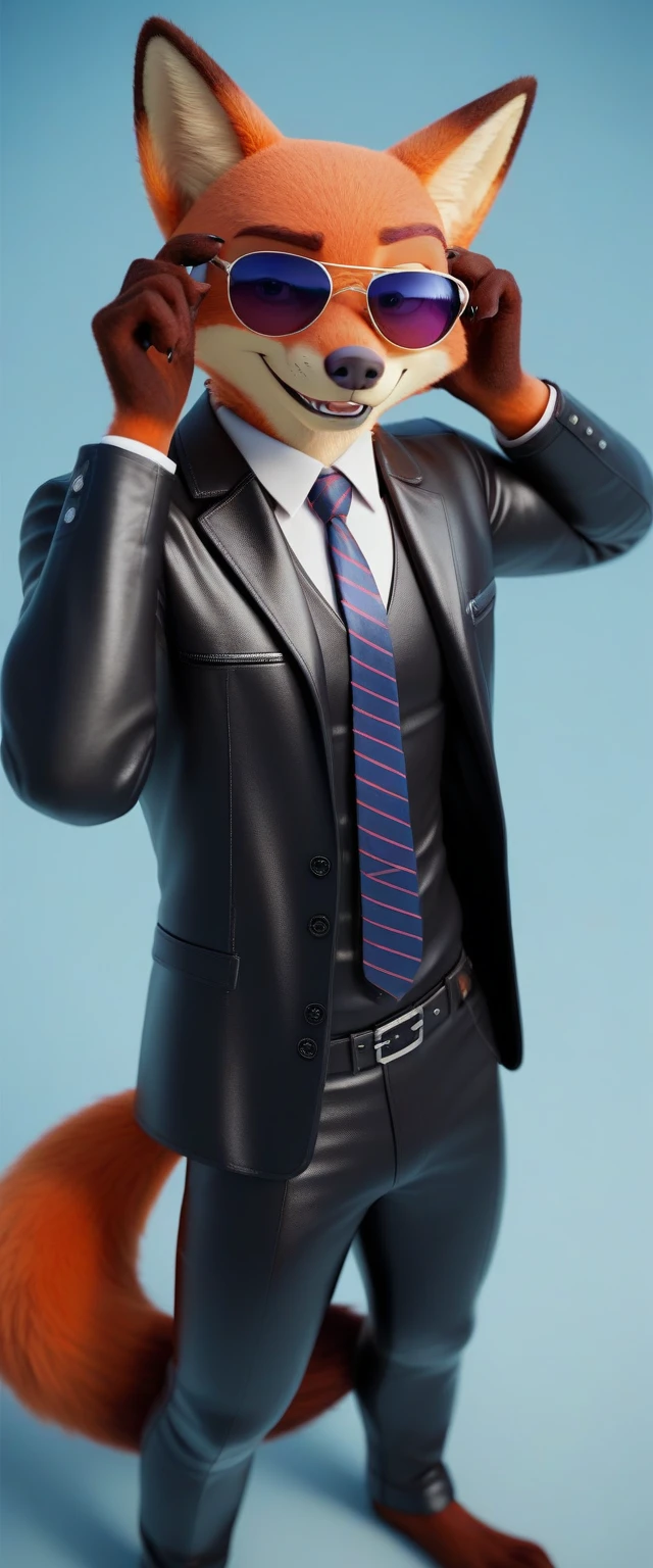 score_9, score_8_up, score_7_up, rating_safe,source_furry,anthro,source_3D, nick wilde male muscular hamster (fursuit version) looking at the viewer  (leather suit, tie, sunglasses) (ultra realistic almost looking like a human being) 