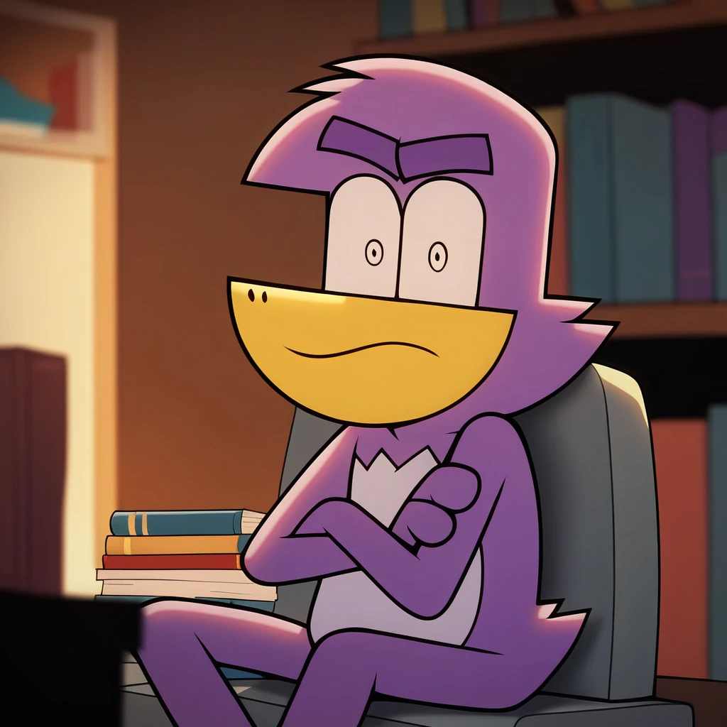 badmascot, solo, looking at viewer, sitting, closed mouth, purple hair, artist name, indoors, hand up, blurry, book, pokemon (creature), blurry background, crossed arms, furry, wide-eyed, bookshelf, constricted pupils, mascot
score_9, score_8_up, score_7_up, score_6_up, score_5_up, score_4_up, penis