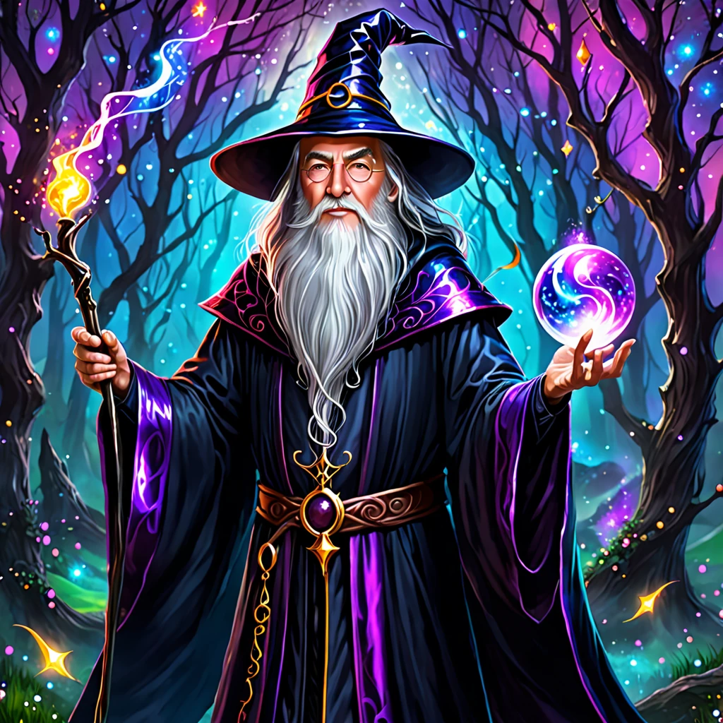 A dark wizard wizard with high quality in a totally magical theme with lots of colors