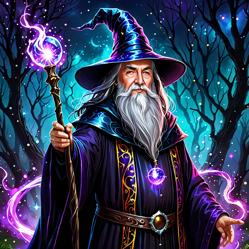A dark wizard wizard with high quality in a totally magical theme with lots of colors