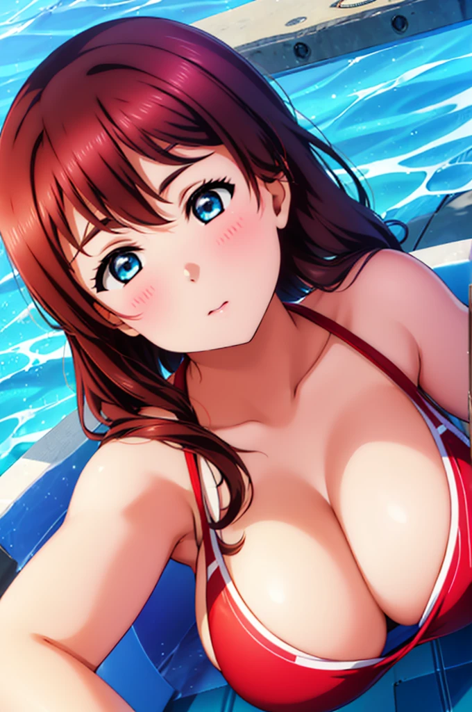 (((pixel-perfect, detail-perfect))), solo, 1girl, Emma verde, normal face, eyes azzur, hair red, pool, bikini, large extreme filesize, ultra High Qality