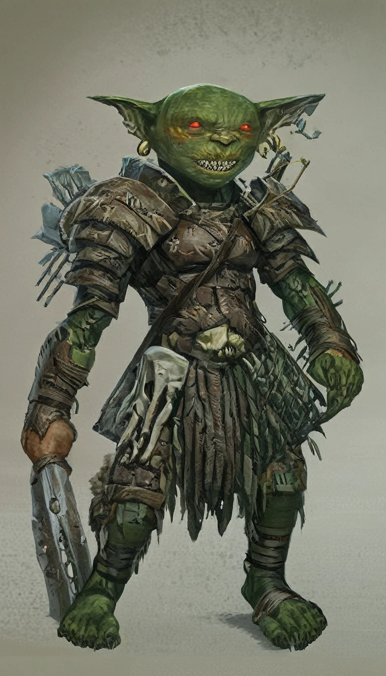 Grunkar is imposing, over two meters tall and with robust muscles. His dark green skin is covered in scars from past battles., and your yellow eyes shine with determination. Ele veste uma armadura pesada de placas, adorned with bones and trophies of her victories, e carrega um machado de guerra gigantesco, whose blade is always sharp.During a raid against a human village, Grunkar saw the devastation and suffering his tribe was causing and decided he could no longer follow that path.. Challenging your own leader, Grunkar abandoned the Broken Skulls, jurando usar suas habilidades de combate para defender os inocentes e lutar por uma causa maior.Agora, he roams the lands in search of adventure and injustices to right, using your brute strength to protect those who cannot defend themselves. Even though it is viewed with suspicion by many, Grunkar seeks to prove that an orc can be more than a mere instrument of destruction.
