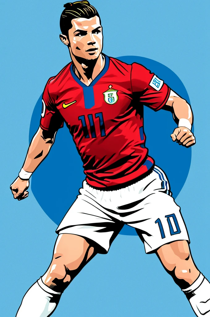 Drawing of footballer Cristiano Ronaldo flat colors arts graphic modern commercial style