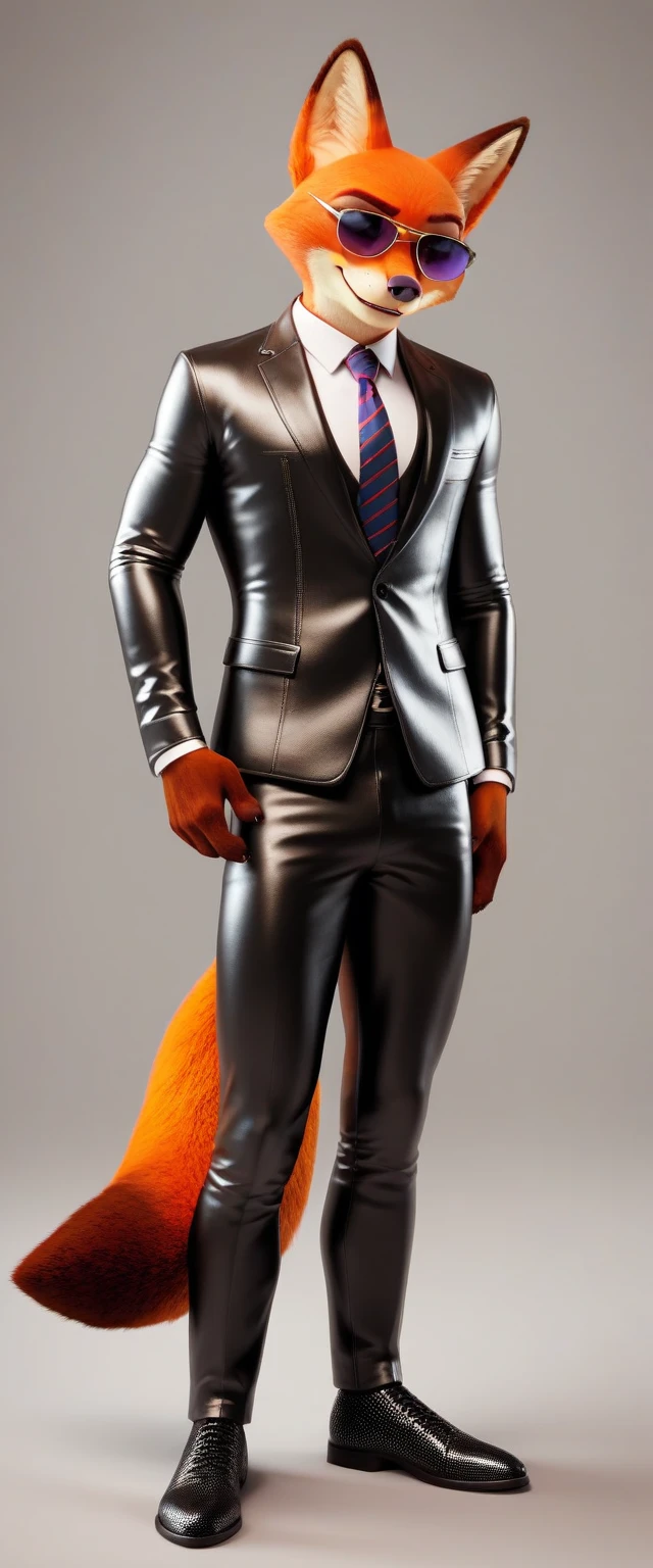 score_9, score_8_up, score_7_up, rating_safe,source_furry,anthro,source_3D, nick wilde male muscular hamster (fursuit version) looking at the viewer (leather suit, tie, sunglasses, patent leather shoes) (ultra realistic almost looking like a human being)