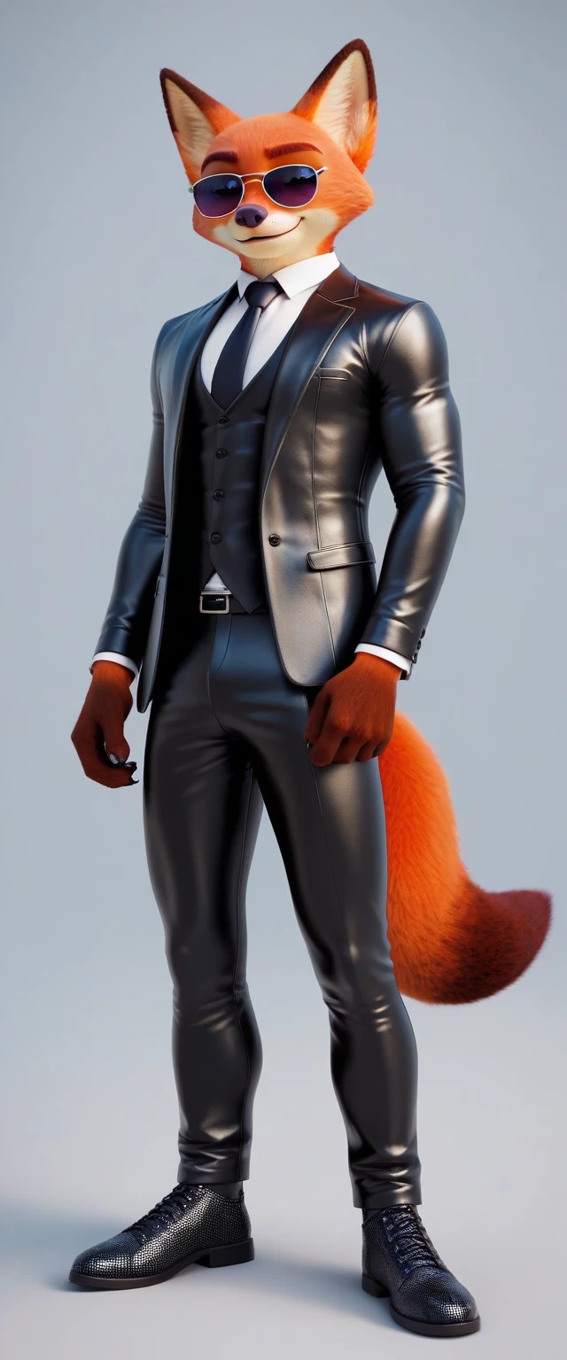 score_9, score_8_up, score_7_up, rating_safe,source_furry,anthro,source_3D, nick wilde male muscular hamster (fursuit version) looking at the viewer (leather suit, tie, sunglasses, patent leather shoes) (ultra realistic almost looking like a human being)