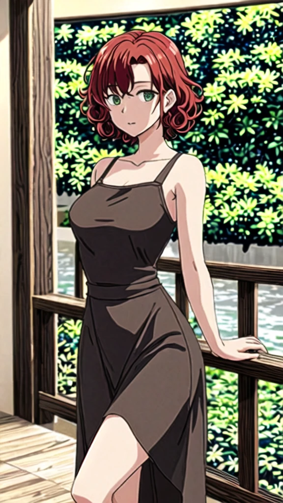 woman with short, curly red hair and beautiful green eyes angry