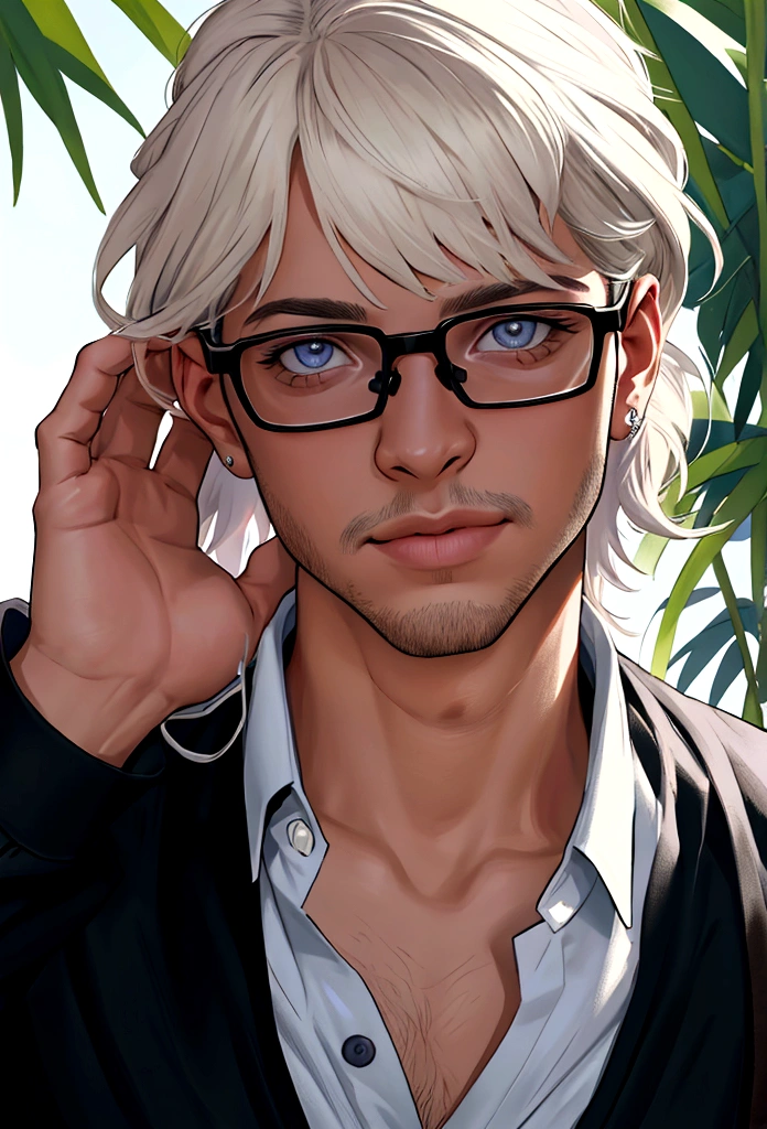 ((melhor qualidade)), ((parte mestre)), ((desenhos animados realistas)), ((Personagem perfeito)) - Um retrato frontal meticulosamente detalhado e realista de um homem com cabelo raspado, glasses and a shirt with beautiful textures. O homem olha diretamente para o espectador, Establish a strong and confident presence. The image captures their distinctive facial features, accurately showing the brightness of your eyes and the design of your glasses. The black shirt is rendered with fine details, aumentando o profissionalismo do retrato. Enviado para documentos oficiais, this portrait is presented in impressive 8K UHD resolution, Ensure clarity and exclusive protection.