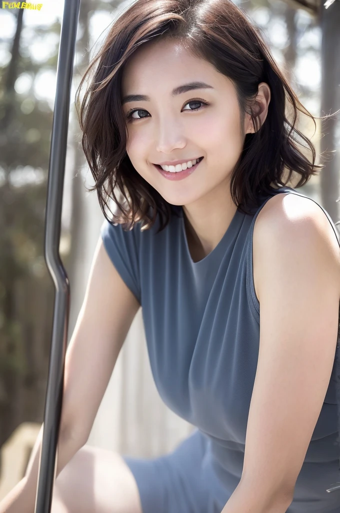 You are a professional gravure photographer.。future、Beautiful Eyes、 ((Highest quality)), Clear contours, Woman with beautiful face, (((One Girl,alone))), ((Beautiful Eyes)), Sex Appeal,Albedo and Specular Maps、Accurate simulation of lightweight material interactions、Very Short Hair、smile、Pole dancer