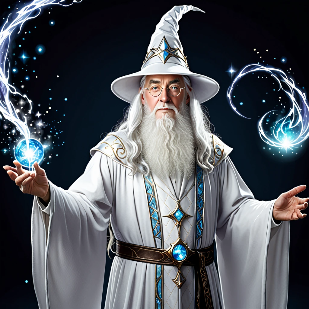 A white wizard wizard with high quality in a totally magical theme with lots of white
