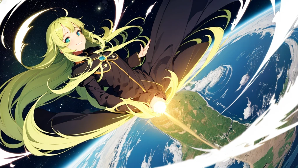 (masterpiece, Highest quality),((Flat Color)), 1 girl , witch girl, pixiv style, Beautiful eyes in every detail, smile , Earth Colors, Dynamic pose, earth element, Gaia, magic soil,smile