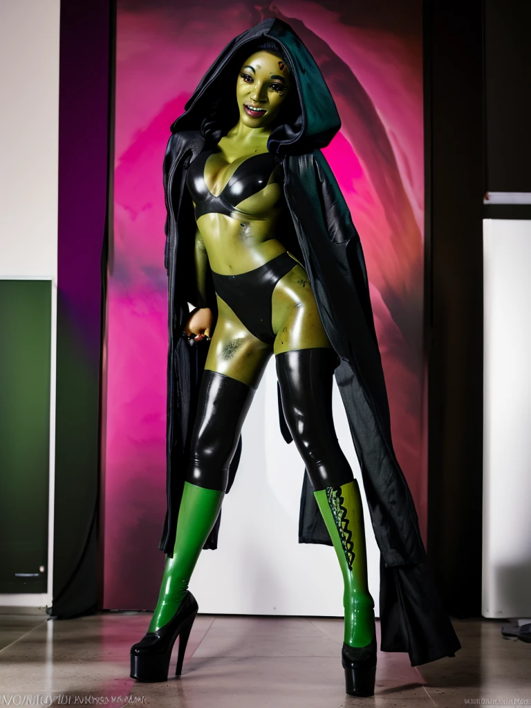 (best quality, masterpiece, beautiful and aesthetic:1.2, colorful, dynamic angle, highest detailed face)1girl,barissoffee, hood full body 8k unity render, action shot, skin pores, (green skin:1.4), facial tattoo,upper body portrait, looking at viewer, smiling(high contrast, official art, extreme detailed, highest detailed) full body 8k unity render, action shot, skin pores
