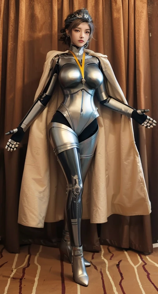 Game Art,Best image quality,Maximum resolution,8k,(A half-length photo),(portrait),(Head close-up),(Rule of Thirds),Unreal Engine 5 rendering works,20 year old girl,((Queen)),The eyes are very detailed,(Large Breasts),Elegant and noble,Light,Light线追踪,Game CG,((3D Unreal Engine)),OC rendering reflection mode,4K,Ultra-clear,Sensual,Translucent lace,Fair and plump figure,Pretty Face,Light泽凝胶涂层,身着华贵礼服的Queen,Crystal Gem Crown,Necklace jewelry,blue eyes,The tattoo is very three-dimensional,Gorgeous and intricate tattoo designs,Ultra-clear portrait,Sexy body,Temple Princess,Sapphire eyes,Steel armor,Mechanical gloves,Five fingers stretched out,Wear high heel boots