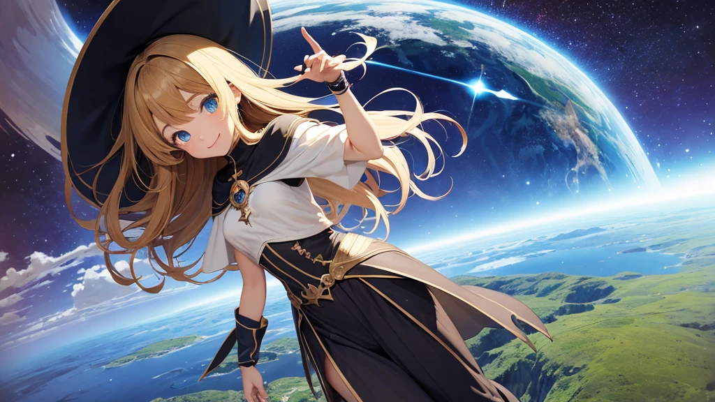 (masterpiece, Highest quality),((Flat Color)), 1 girl , witch girl, pixiv style, Beautiful eyes in every detail, smile , Earth Colors, Dynamic pose, earth element, Gaia, magic soil,smile