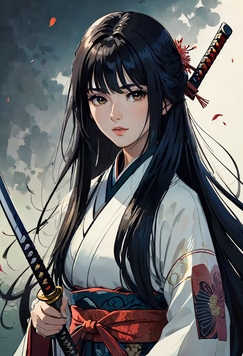 Dark long hair , woman , beautiful , gorgeus girl , samurai