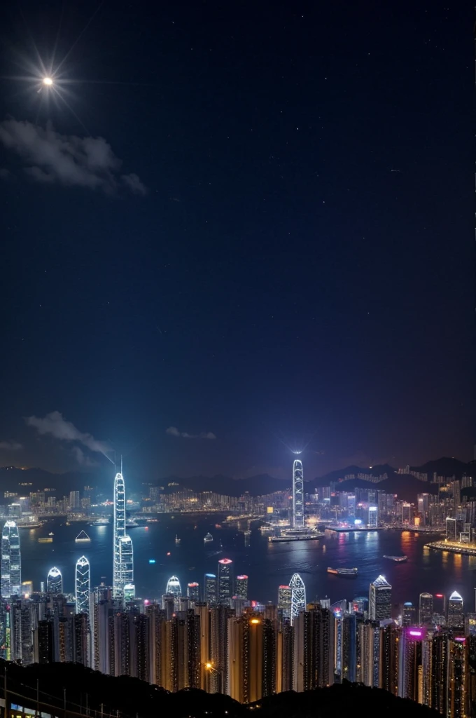 Hong Kong noite predios grandes com luzes fortes