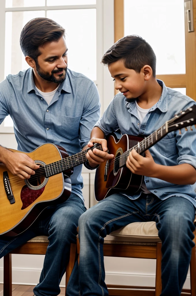 Padre e hijo tocando la guitarra