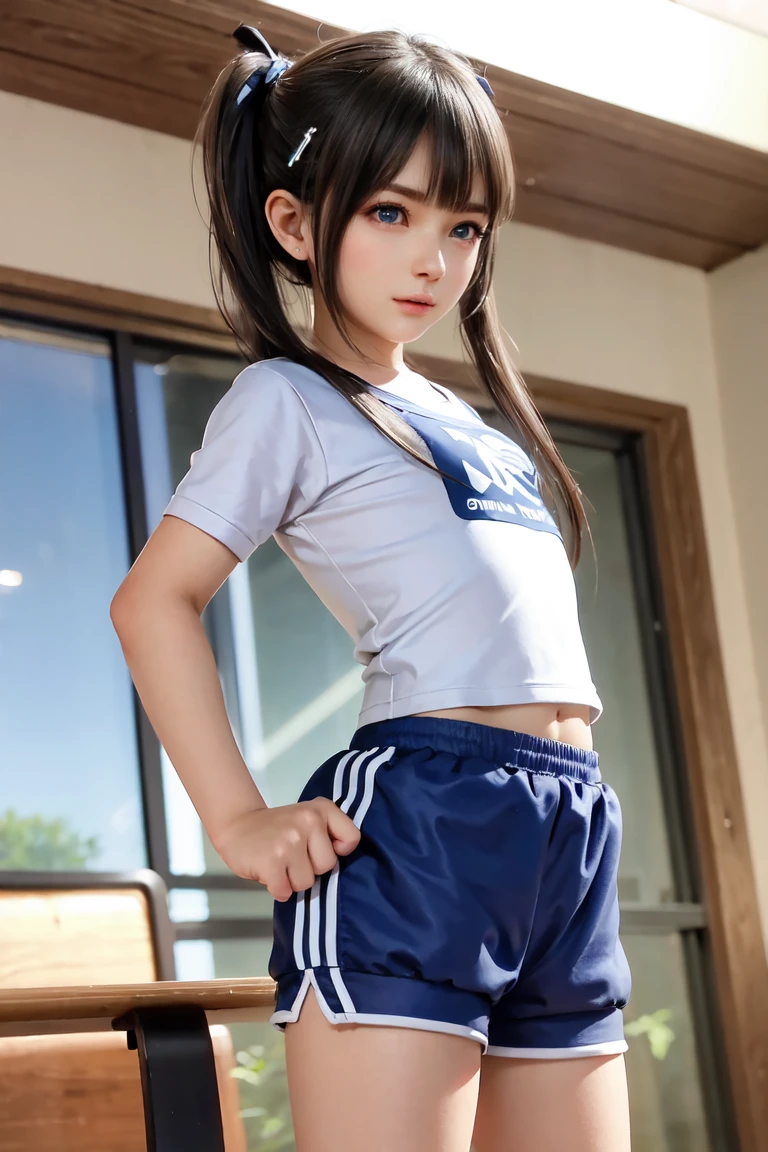 1 Girls, children, elementary school students, JS, small faces, kids faces
A girl wearing gym clothes and dark blue bloomers,burumashorts