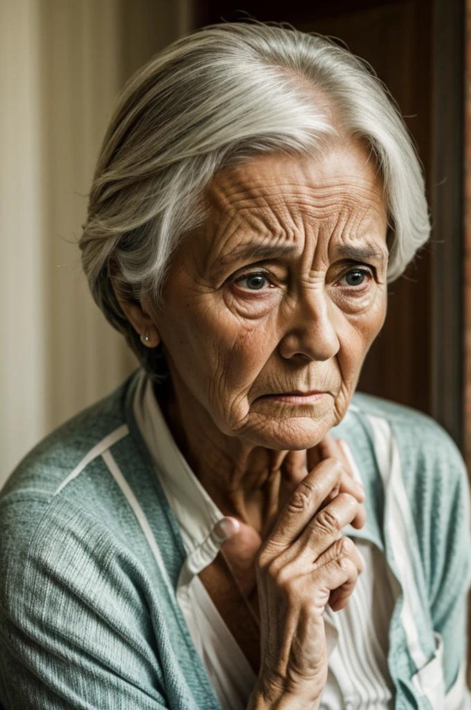 An older lady with a worried look on her face