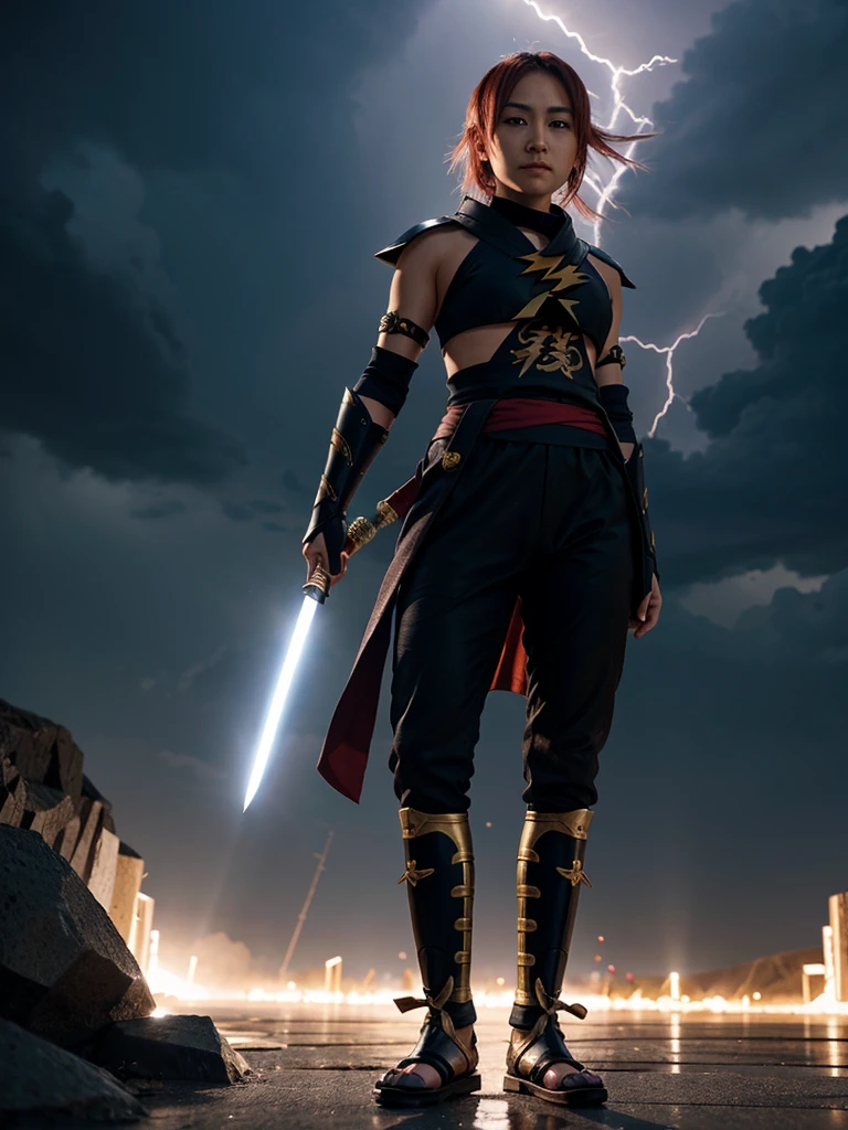 Hayabusa Shura, carrying a lightning sword, standing forward pose