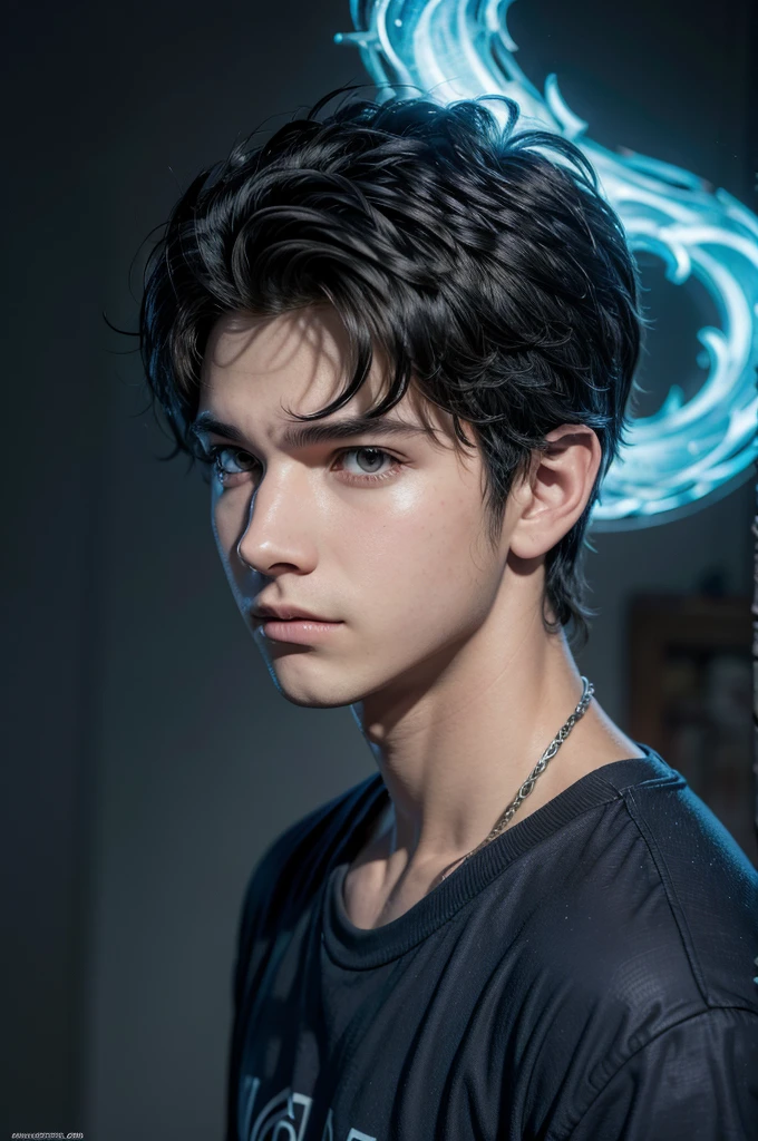 crie um wallpaper de perfil de um personagem do mundo de percy jackson filho de hades, menino e jovem, que a foto seja de forma de desenho