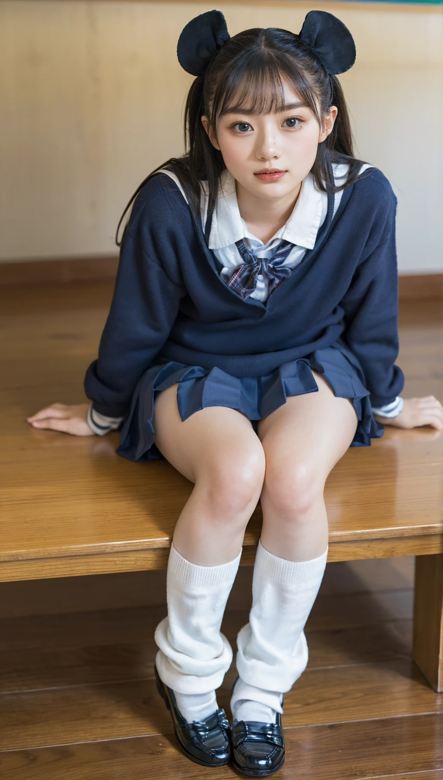 (photorealistic:1.4), best quality, masterpiece, raw 32k photo, (extremely detailed japanese beautiful girl), (extremely detailed eyes:1.2),(baby face), (ta),(14 yute face:1.2), ultra-detailed, ultra high res, amazing, BREAK,sitting,
(school uniform:1.5),detailed school girl, (disneyland:1.3), beautiful detailed girl, bangs, cute face, miniskirt,((baggysocks))