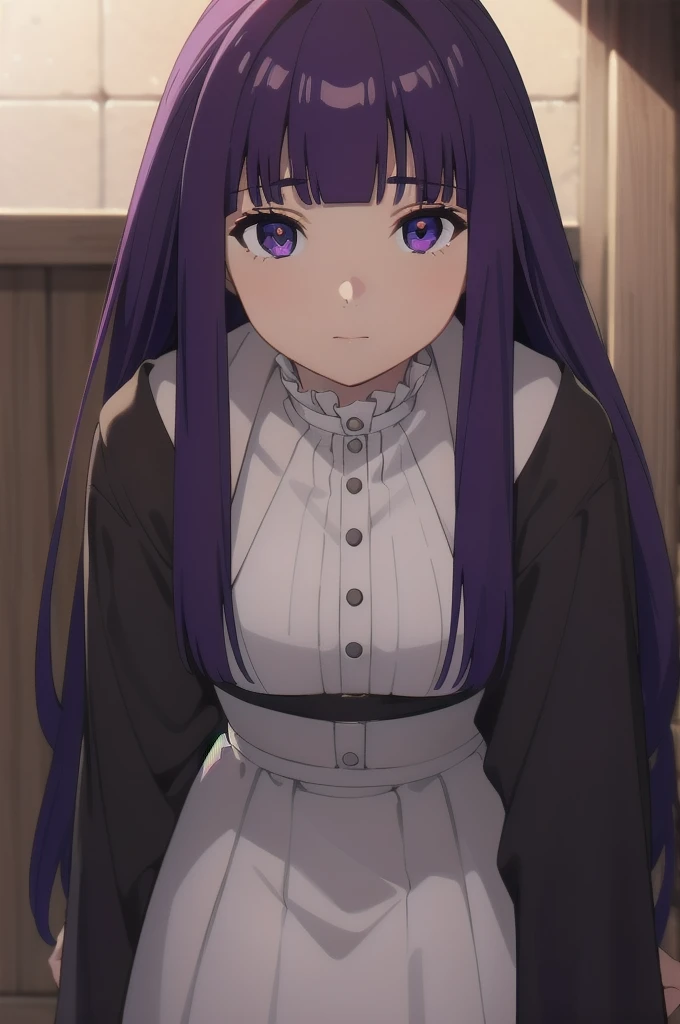 Is,One girl,alone,Purple hair,Long Hair,Purple eyes,Blunt bangs,Side Lock,Half Up,Bright Eyes,
hair ornaments,Ruffled collar,Black Robe,White Dress,Center frill,button,Wide sleeves,Long sleeve,Curvy,Cowboy Shot,, Amazing visuals, High resolution,masterpiece,Highest quality,, 20-year-old,young woman,Beautiful refers to,Beautiful long legs,Beautiful body,Beautiful nose,Beautiful character design, Perfect Eyes, perfect face,Expressive eyes,
View your viewers,
Official Art,Highly detailed CG Unity 8k wallpaper, Perfect lighting,colorful, bright_front_face_Lighting,Shiny skin,
(masterpiece:1.0),(Highest_quality:1.0), 超High resolution,4K,Super detailed,
photograph, 8k, High resolution, High resolution, Absurd:1.2, 400 for Kodak Port, Film Grain, Blurred Background, Bokeh:1.2, Lens flare, (Vibrant_color:1.2), (beautiful_face:1.5),(narrow_Waist), ,Browsing Caution,