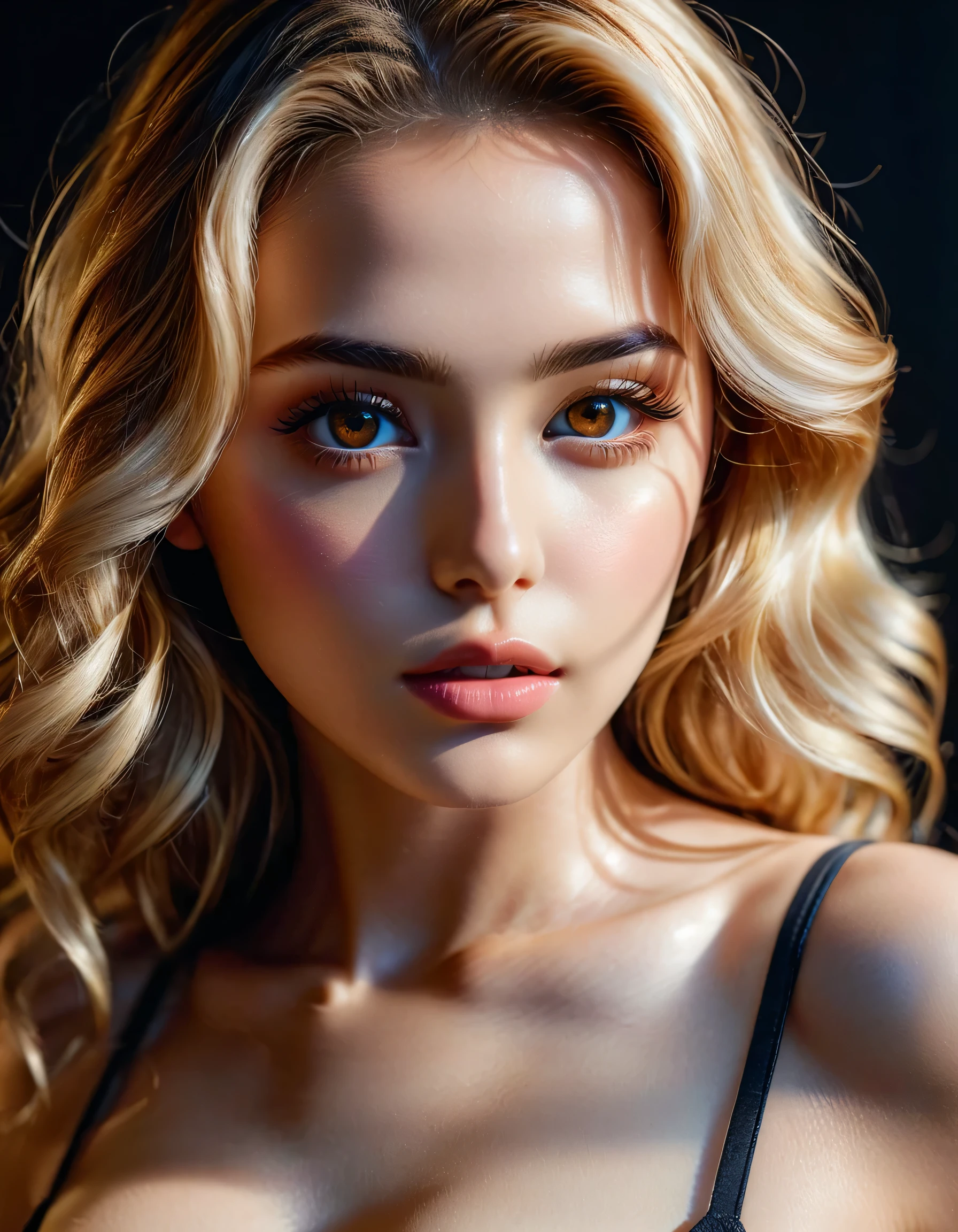 photorealistic Realism 8K, 16K Quality, (ultra absurd quality, extremely detailed detail, hyper resolution, clear sharp focus, not blurry, (Realistic brown_eyes:1.35)), ((perfect dark_eyeshadows:1.45)), (super Detailed, beautiful little nose:1.2), (perfect composition), Depth of field, cinematic light, Lens flare, (extremely beautiful face, beautiful lips , Beautiful eyes), Intricate detail face, best high quality real texture skin:1.3, A woman with velvety skin:1.33), ((best high quality real texture hair)), (short blonde hair, (wavy, combed up, behind the ear), extremely detailed:1.38)), photo of the most beautiful artwork in the world, professional majestic (photography by Steve McCurry), 8k uhd, dslr, soft lighting, high quality, Fujifilm XT3 sharp focus, f 5.6, dramatic, (Anatomically correct perfect proportions), ((perfect hands:1.2)), (Super beautiful face: 1.33), ((perfect female body:1.4)), cute girl, ((firm and full breasts)), (the most absurd quality perfect eyes:1.35), ((super beautiful cute sharp-face)), (light pale complexion), transparent color pvc (Super Shiny Transparent Fluorescent Hologram Colorful PVC Soft Full Bodysuit:1.3) , Ultra-tight fit bodysuit with super reflective surfaces, ((Upper body to knee shot:1.25)),