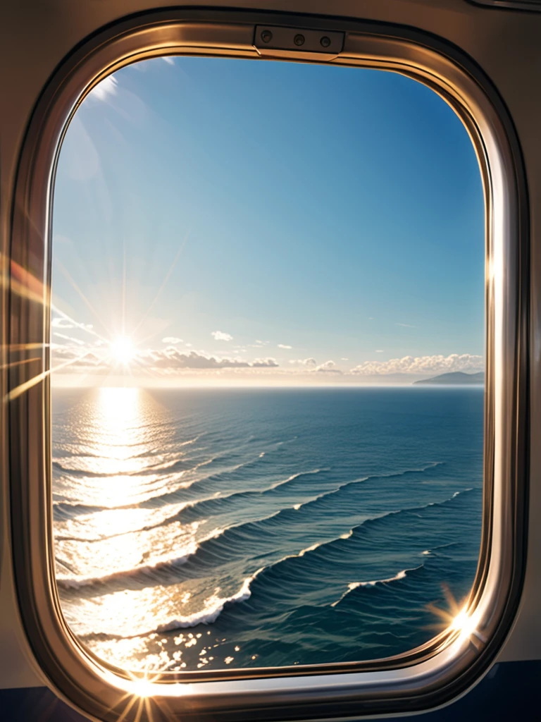 The view from the train window、A vast ocean reflecting the sunlight