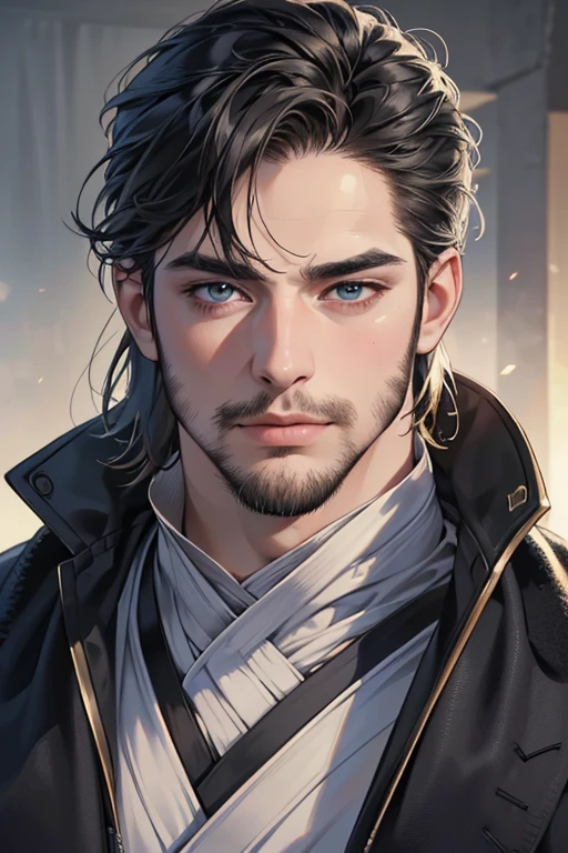 (best quality,4k,8k,highres,masterpiece:1.2),ultra-detailed,(realistic,photorealistic,photo-realistic:1.37),30 year old man,3 day beard,handsome anime,portraits,strong,masculine,dark hair,sharp jawline,mesmerizing eyes,perfectly styled hair,cool anime outfit,confident expression,vibrant colors,dynamic lighting