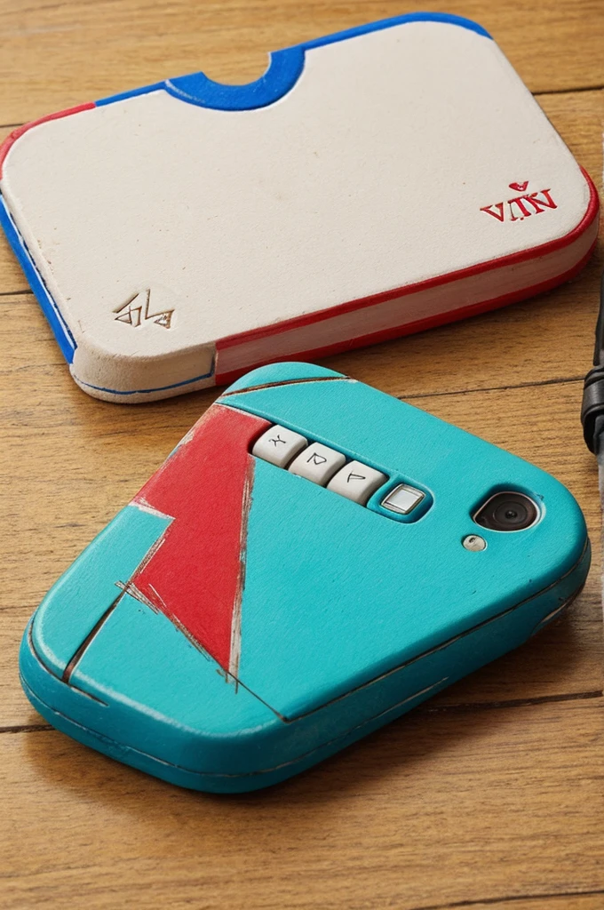 Un corazon partido a la mitad y a su lado un telefono antiguo estilo acuarela