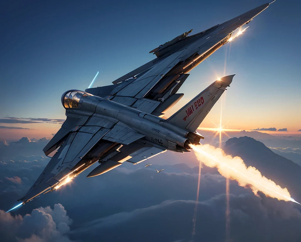 ((masterpiece)), (Highest quality),, Official Art, Highly detailed CG Unity 32K wallpaper, Hyperreal Photography:1.44,Super cool fighter jet:1.44、