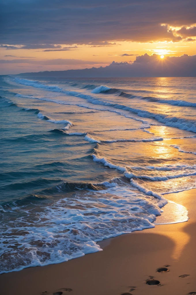 Uma praia no por do sol