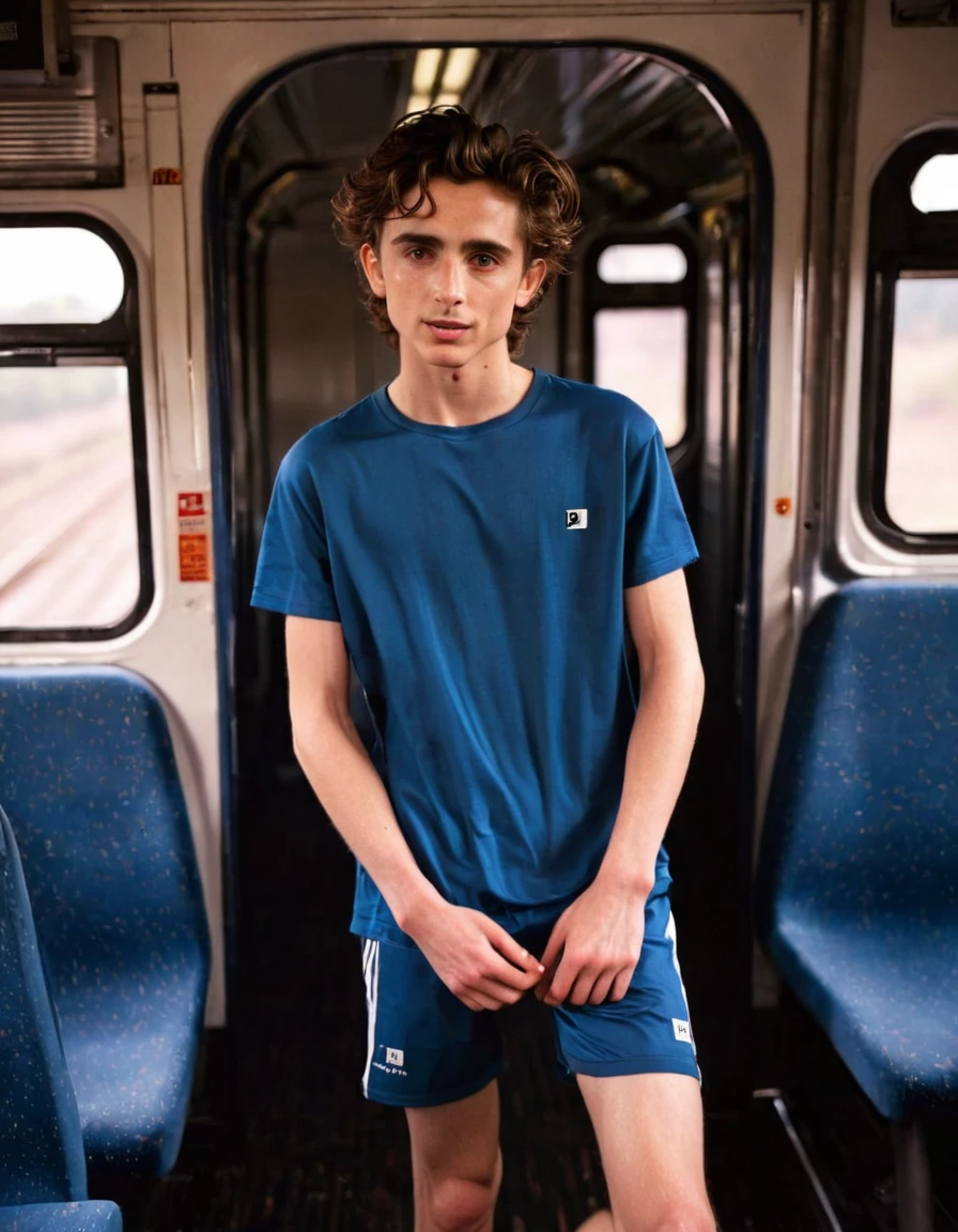 Timothée Chalamet, sweaty **** boy, in the train, in japanese train, no clothing, far from camera, whole body, braces, age 19, wavy tiktok hair, boxer, bare feet, wearing no t-shirt topless, japanese train, short fine armpit hair, flexing, veiny arms, cute, tall, lean, not muscular, wispy pubes, muscular **** boy masterpiece, high resolution, feet visible, no shoes, very dirty feet, skinny, tall, foot fetish, tall boy, **** boy, braces, best quality, sticky armpit hair, sticky, glue on floor, wet floor, sticky clothes, drops on underwear, drops on shorts, sticky on shorts, drops on floor, sweaty face, sweaty hair, Dune by Herbert, Science fiction